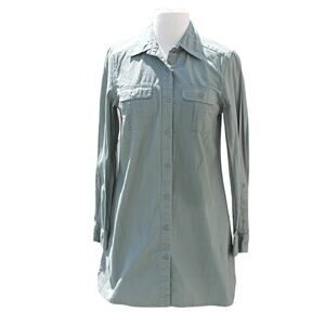 Momento Olive Button Down Shirt Mini Dress Length